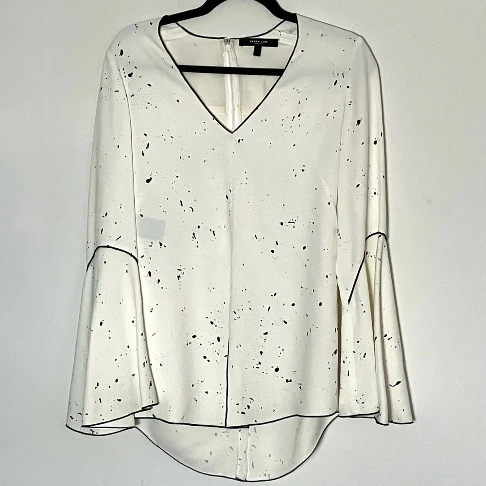 Derek Lam Black & White Splatter Print Silk Blouse‎ 0 XS